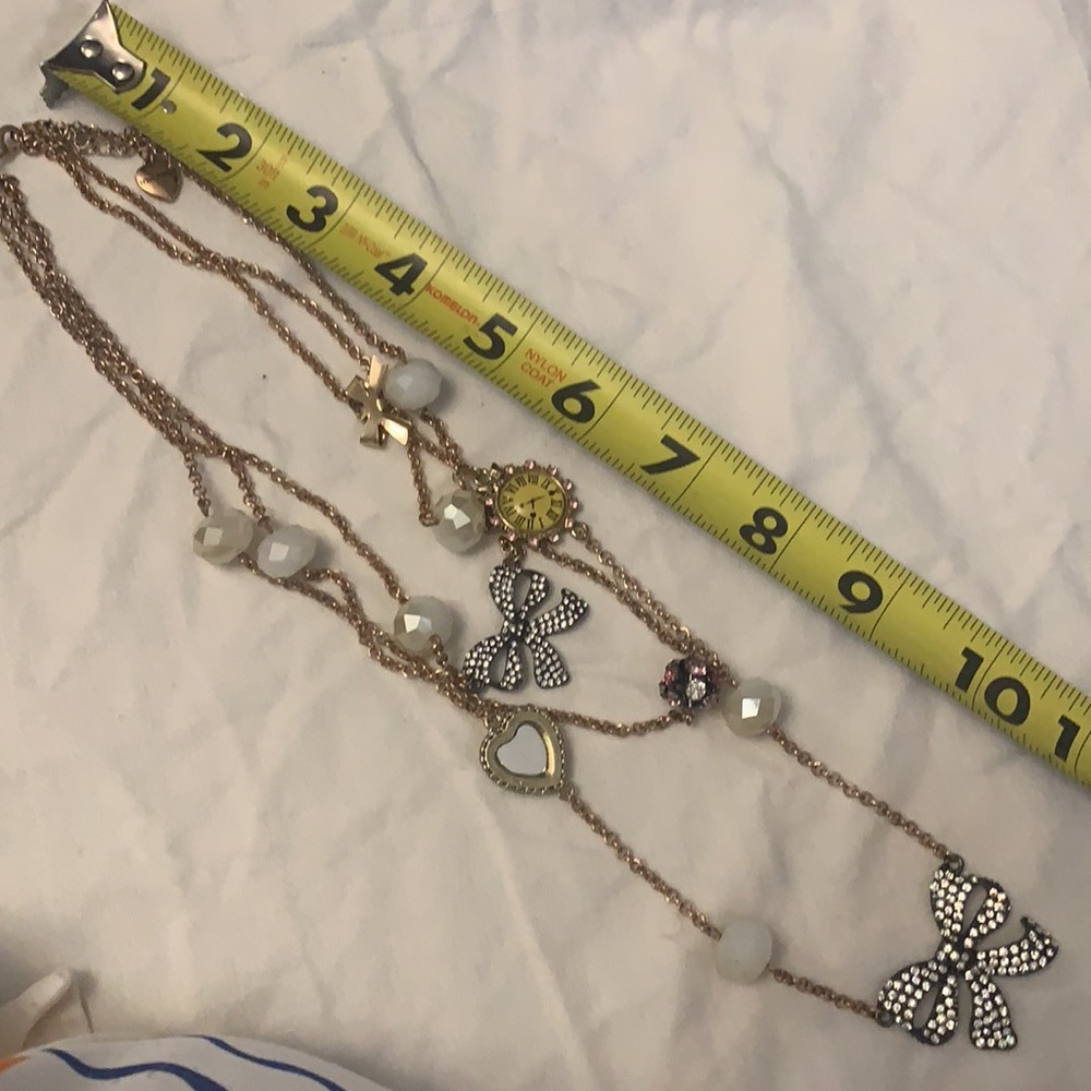 BETSEY JOHNSON THREE CHAIN Layered Necklace WITH CHARMS Clock watch - Picture 11 of 15